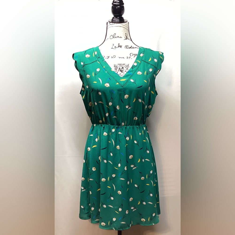 41 Hawthorn dress Fit And Flare. Garden Party Green/floral. Medium petite